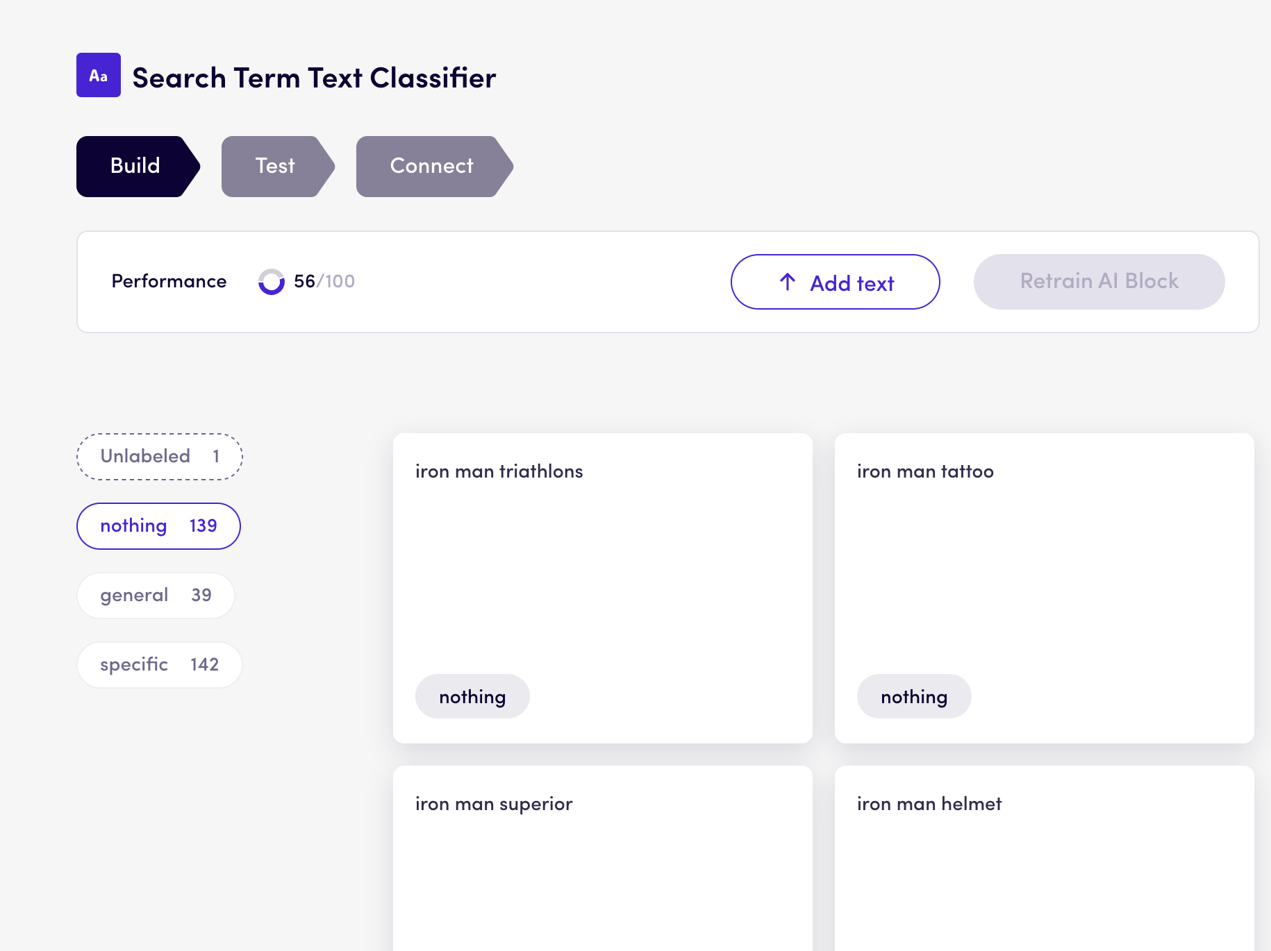 Levity dashboard, classifying popular Google searches