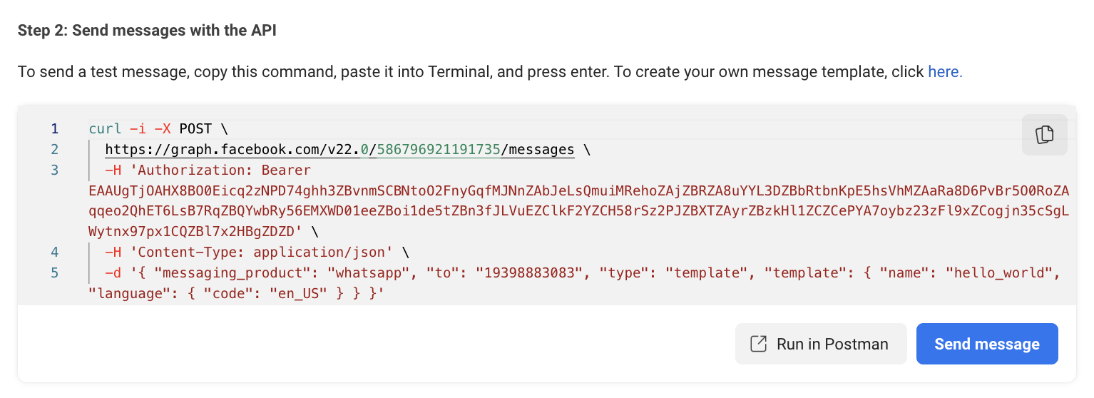 WhatsApp API Setup - From and To