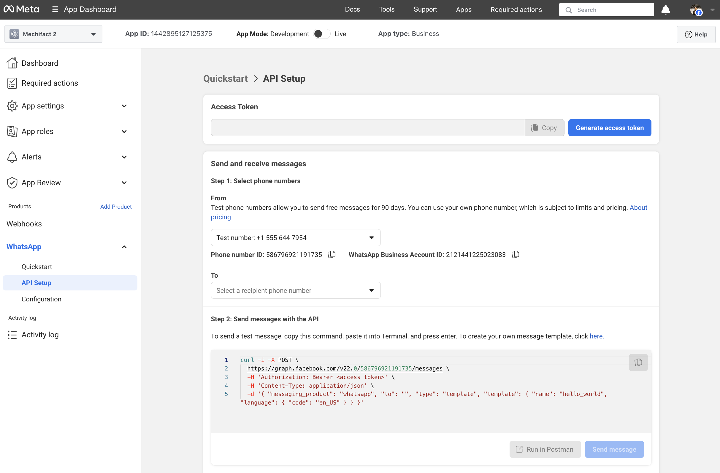 WhatsApp API Setup - Generate Token