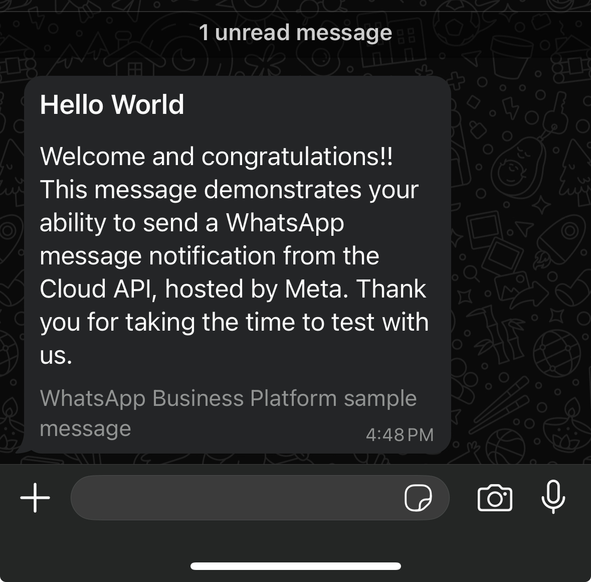 Hello World WhatsApp message