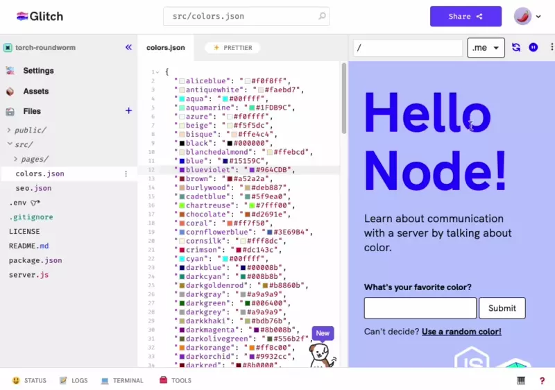 Sharing projects on Glitch, Source: https://glitch.com/editor